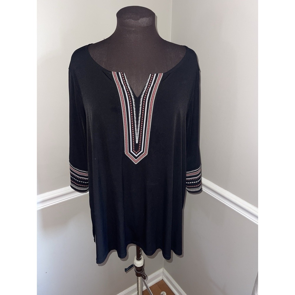 Catherines Womens Tunic Size‎ 0X Black Stretch 3/4 Sleeve Shirt Cold Shoulder
